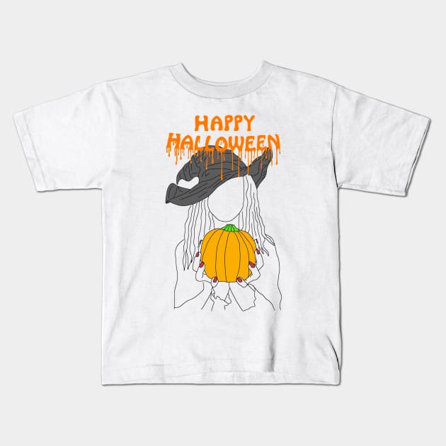 Happy Halloween witch and pumpkin - orange Kids T-Shirt by DigillusionStudio